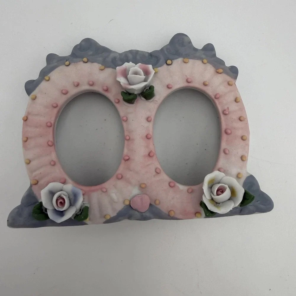 Vintage Sm Porcelain Floral Picture Frames Oval Shabby Chic Baby Tiny Frame Rose